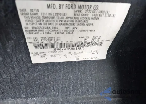 2018 Ford Flex Sel z USA, uszkodzony, nr VIN 2FMGK5C85JBA17816